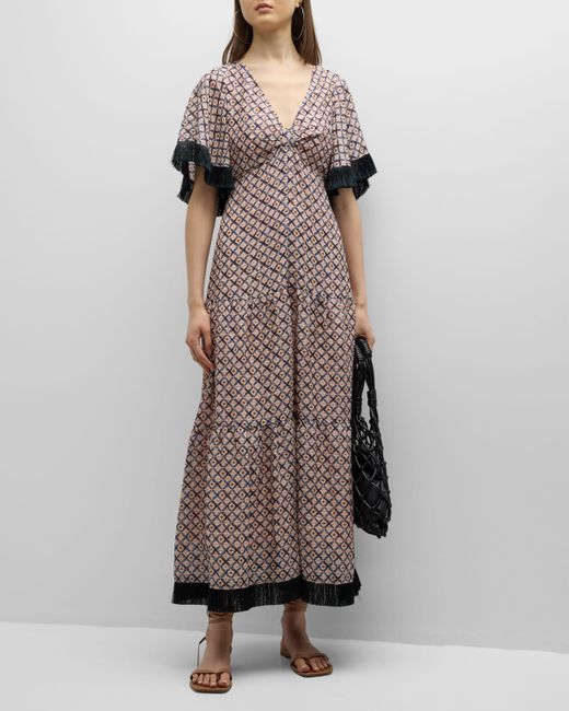 Marie Oliver Bernadette Geometric-Print Fringe Maxi Dress