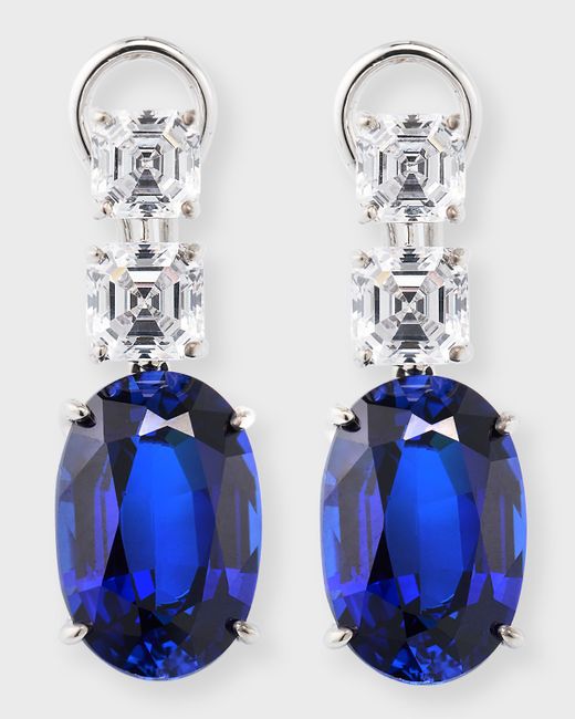 Fantasia by DeSerio Double Square Earrings with Oval Drops