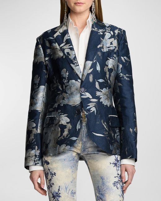 Ralph Lauren Collection Parker Metallic Floral Linen Jacquard Single-Breasted Blazer Jacket
