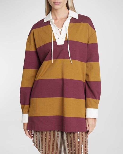 Dries Van Noten Chu Oversize Striped Polo Shirt