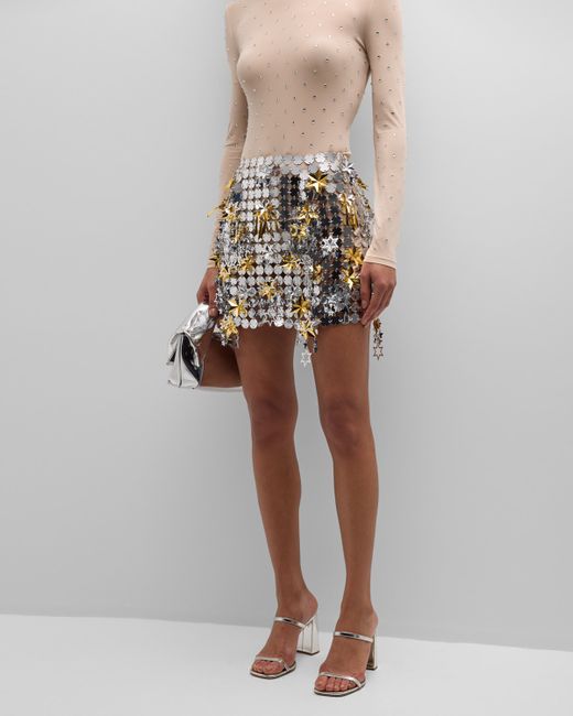 Rabanne Star Sequin Chainmail Slit Mini Skirt