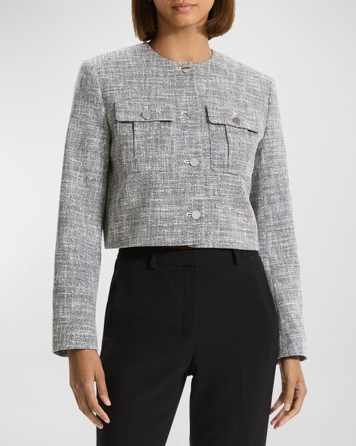 Theory Tweed Canvas Cropped Military Jacket