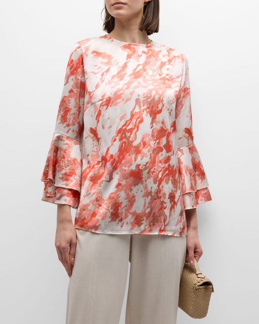 Misook Abstract-Print Bell-Sleeve Blouse
