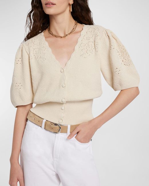 7 For All Mankind Short-Sleeve Western Pointelle Cardigan