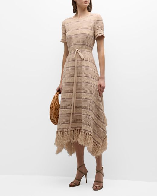 Misook Tasseled Mixed-Stitch A-Line Midi Dress