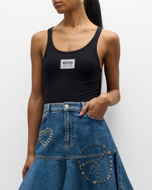 Moschino Jeans Ribbed Logo Tank Top