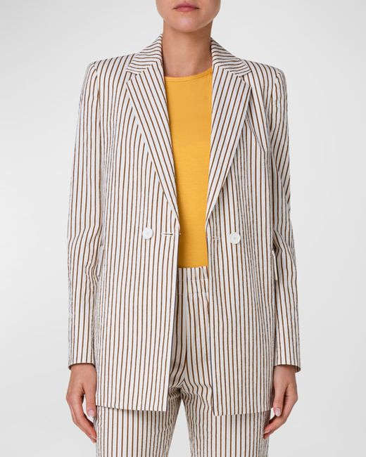 Akris Punto Cotton Seersucker Striped Blazer Jacket