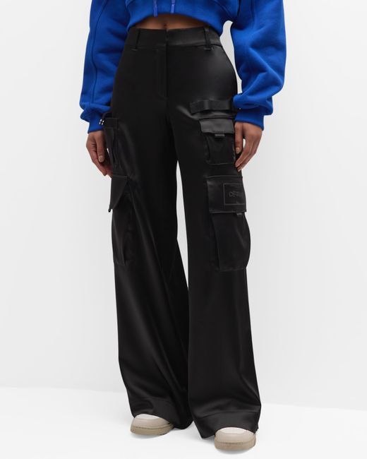 Off-White High-Rise Wide-Leg Satin Toybox Cargo Pants