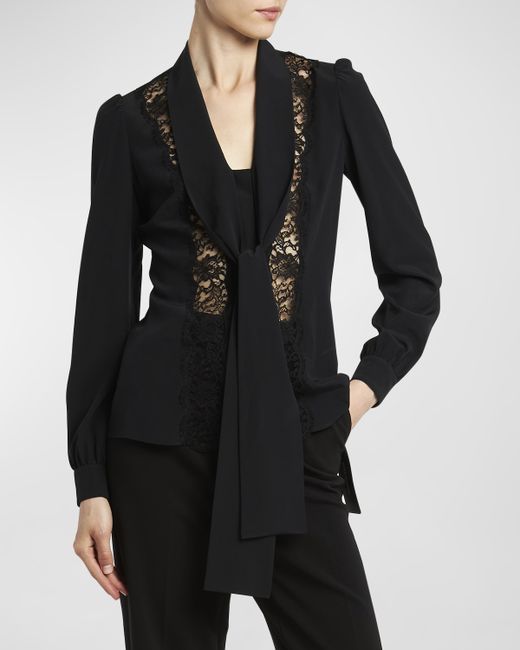 Dolce & Gabbana Tie-Neck Blouse with Lace Inset Detail