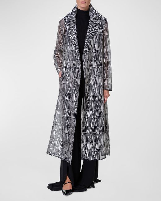 Akris Iman Silk Organza Trench Coat with Asagao Striped Embroidery