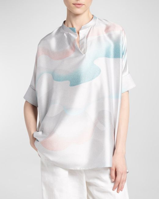 Giorgio Armani Wave-Print Oversized Silk Blouse