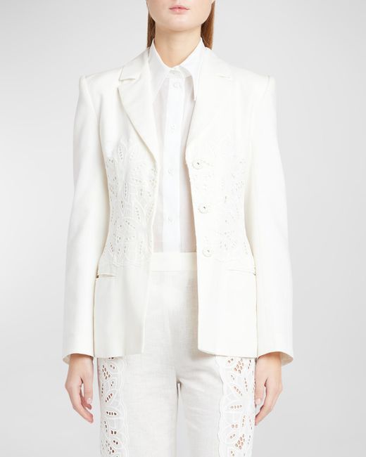 Alberta Ferretti Eyelet Embroidered Single-Breasted Blazer Jacket