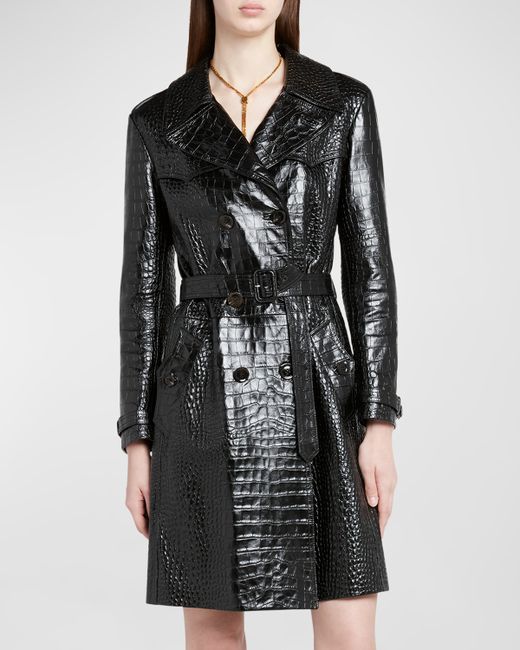 Tom Ford Croco Embossed Belted Leather Trench Coat