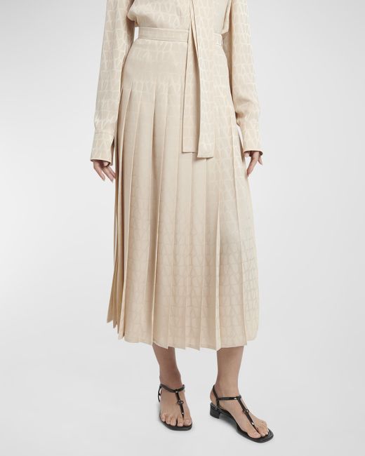 Valentino Garavani Pleated Toile Iconographe Silk Jacquard Midi Skirt