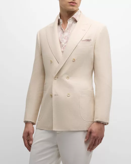 Brunello Cucinelli Linen Wool and Silk Double-Breasted Sport Coat