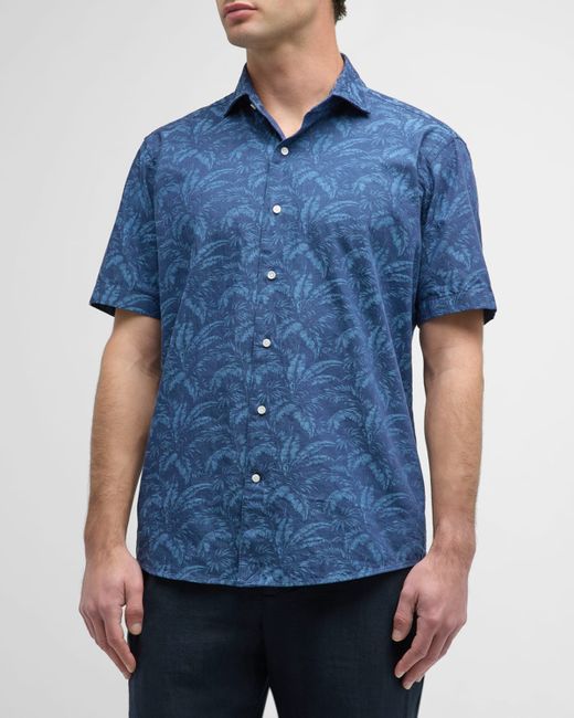 Peter Millar Marius Cotton Tropical-Print Short-Sleeve Shirt