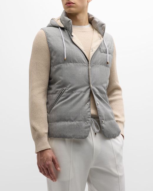 Brunello Cucinelli Quilted Down Wool Hooded Vest