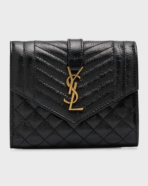 Saint Laurent YSL Trifold Quilted Leather Wallet