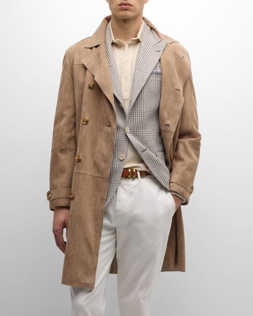 Brunello Cucinelli Suede Double-Breasted Trench Coat