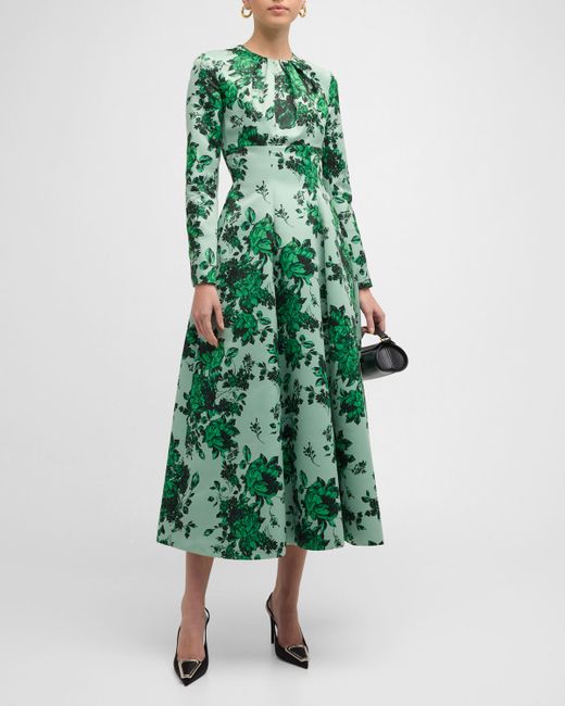 Emilia Wickstead Brita Floral-Print Long-Sleeve Fit--Flare Midi Dress