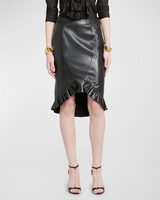 Tom Ford Quanteria Leather Ruffle Godet Asymmetric Skirt