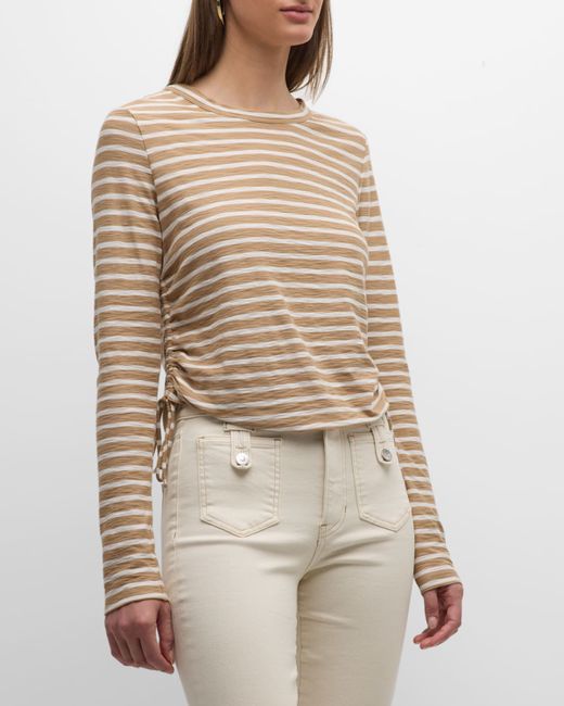 Veronica Beard Jeans Travis Striped Long-Sleeve Side-Ruched Top