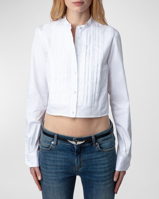 Zadig & Voltaire Theby Pleated Cropped Button-Front Shirt