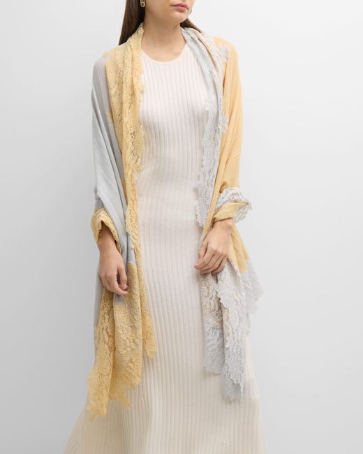 Bindya Accessories Two-Tone Lace Cashmere Silk Evening Wrap