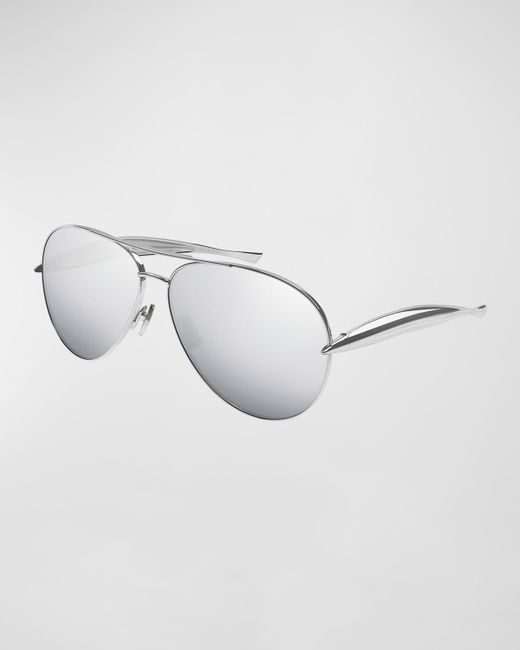Bottega Veneta Curved Metal Aviator Sunglasses