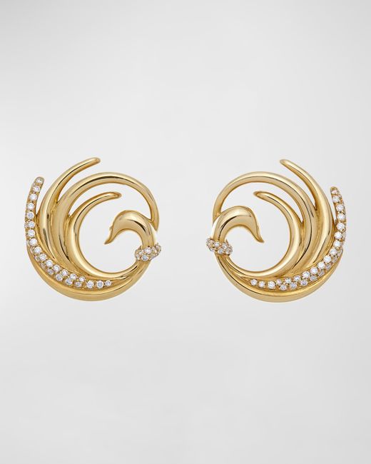 Krisonia 18K Gold Swan Earrings with Diamonds