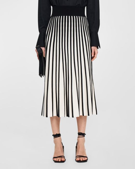 Joseph Contrast Pleated A-Line Midi Skirt