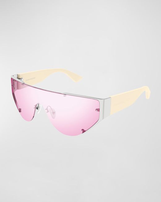 Alexander McQueen Semi-Rimmed Metal Acetate Shield Sunglasses