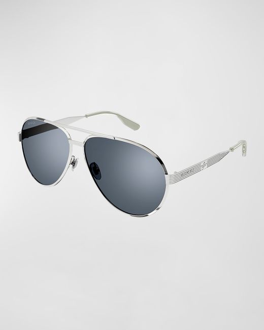 Gucci Double-Bridge Metal Aviator Sunglasses