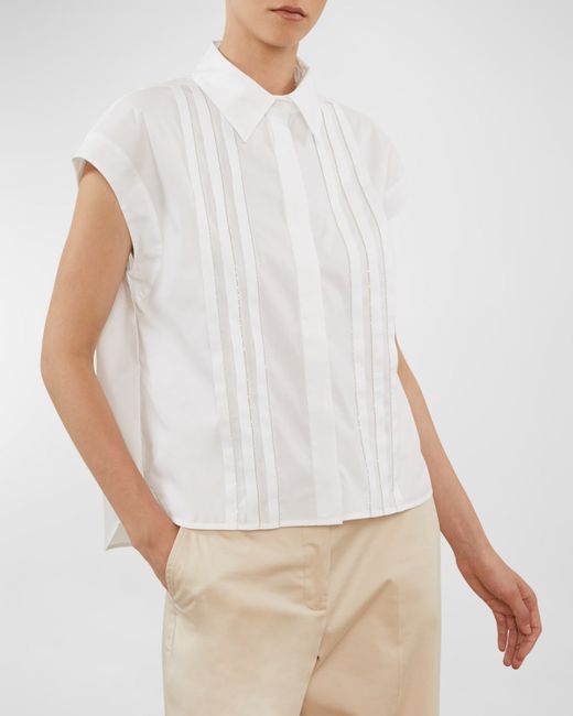 Peserico Pintuck Chain-Embellished Button-Down Shirt
