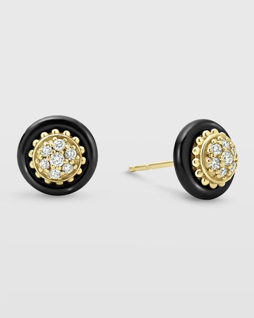 Lagos 18K Gold and Black Caviar Diamond 9mm Stud Earrings
