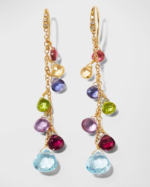 Marco Bicego 18K Gold Paradise Long Drop Earrings with Mixed Gems