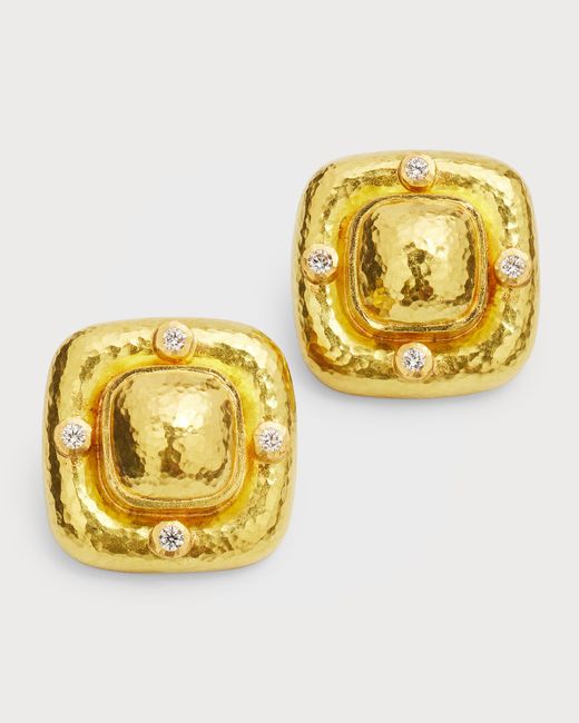 Elizabeth Locke 19k Gold Earrings Square Dome Diamond