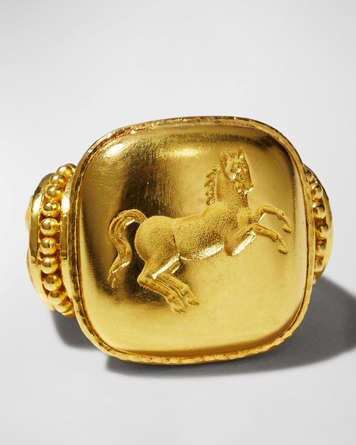 Elizabeth Locke 19k Gold 19x19 Rearing Horse Ring