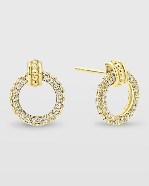 Lagos 18K Caviar Gold Diamond 10mm Circle Drop Earrings