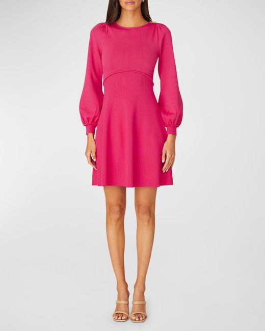 Shoshanna Julia Blouson-Sleeve Knit Mini Dress