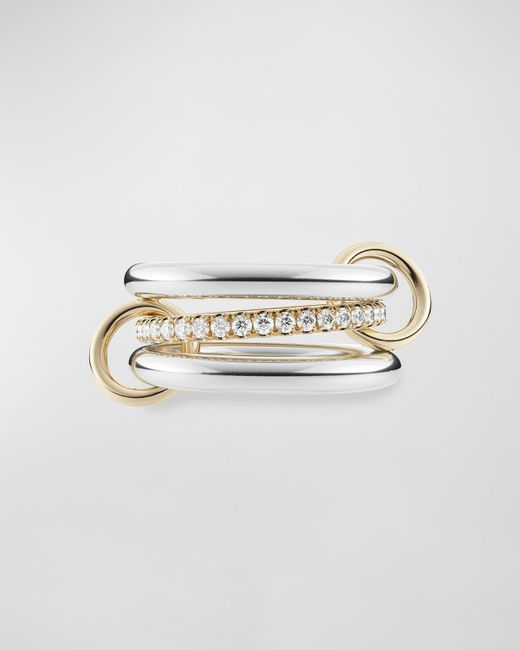 Spinelli Kilcollin Libra SG Petite 3-Link Ring Sterling 18K Yellow Gold and Diamonds 4.5