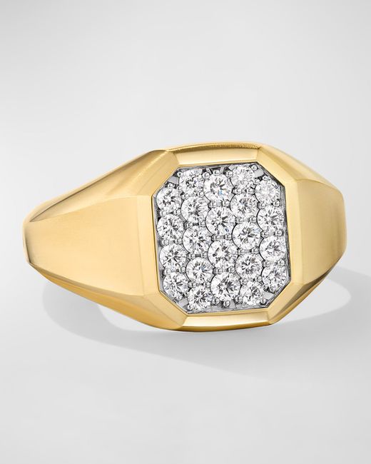 David Yurman Streamline Signet Ring with Diamonds 18K Gold 14mm