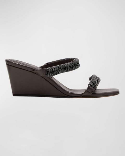 Brunello Cucinelli Monili Dual-Band Slide Wedge Sandals