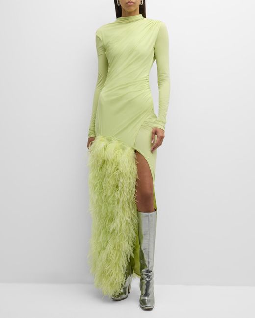 Lapointe Feather Draped Lightweight Matte Jersey Maxi Dress