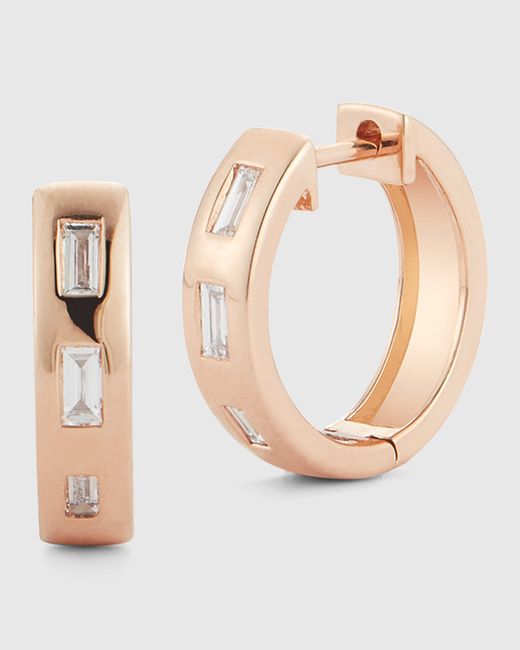 Walters Faith Ottoline Rose Gold Huggie Earrings with Gypsy-Set Baguette Diamonds