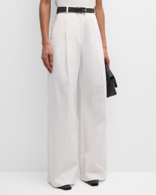 Argent Pleated High-Rise Wide-Leg Trousers
