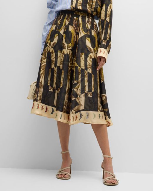 Pierre-Louis Mascia Floral-Print A-Line Silk Midi Skirt