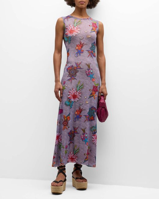 Fuzzi Sleeveless Floral Lace-Print Maxi Dress