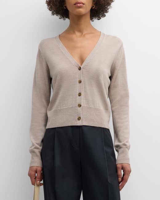 Argent V-Neck Button-Front Merino Wool Cardigan