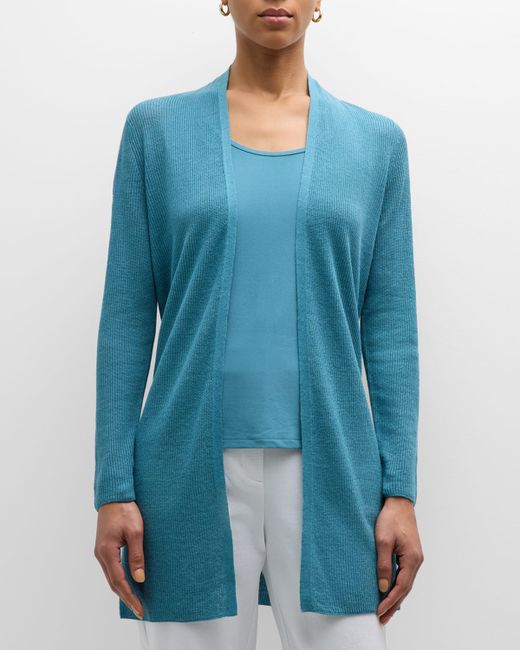 Eileen Fisher Ribbed Side-Slit Open-Front Cardigan